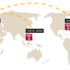 Map of world with Temple T logo and campuses in Rome, Italy, Tokyo, Japan, and Philadelphia, USA with a yellow line connecting Rome to both locations